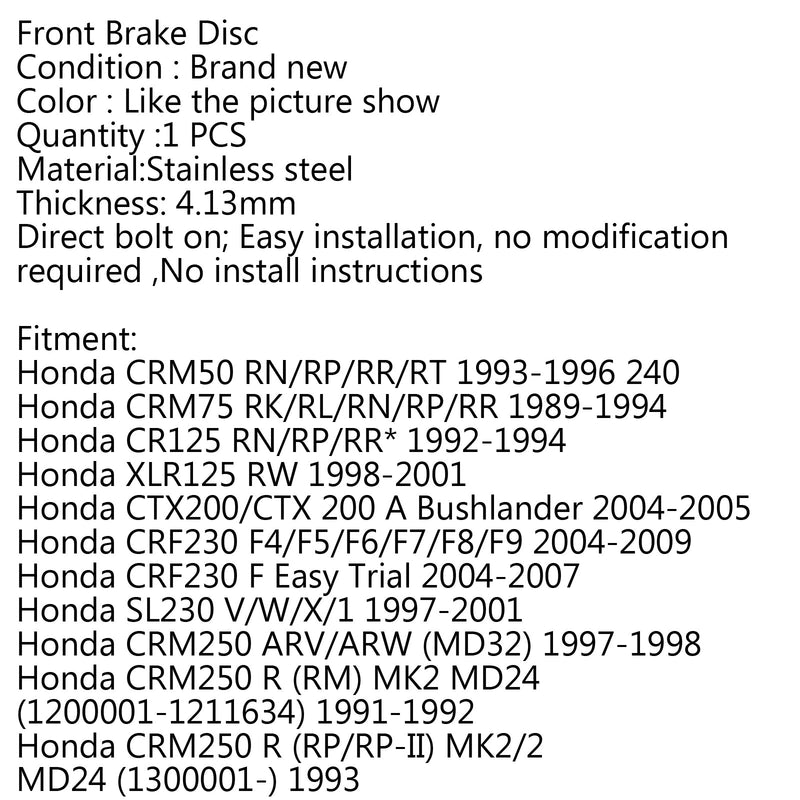 Bremseskive foran og bremseklosser foran for Honda CR125 CR250 CRF250R CRF250X Generic