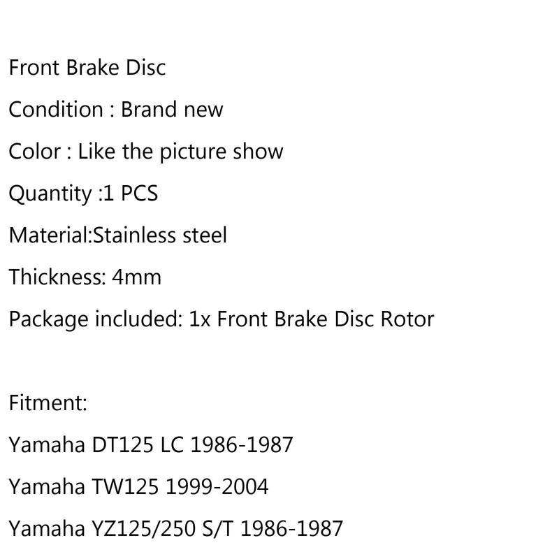 Bremseskive foran for Yamaha TW125 (5EK/5RS) 99-04 200 2JL/4CS1/2/3/5 91-98 generisk