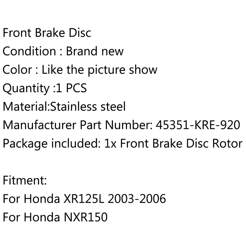 Disco de freno delantero 45351-KRE-920 para Honda XR125L 2003-2006 Genérico