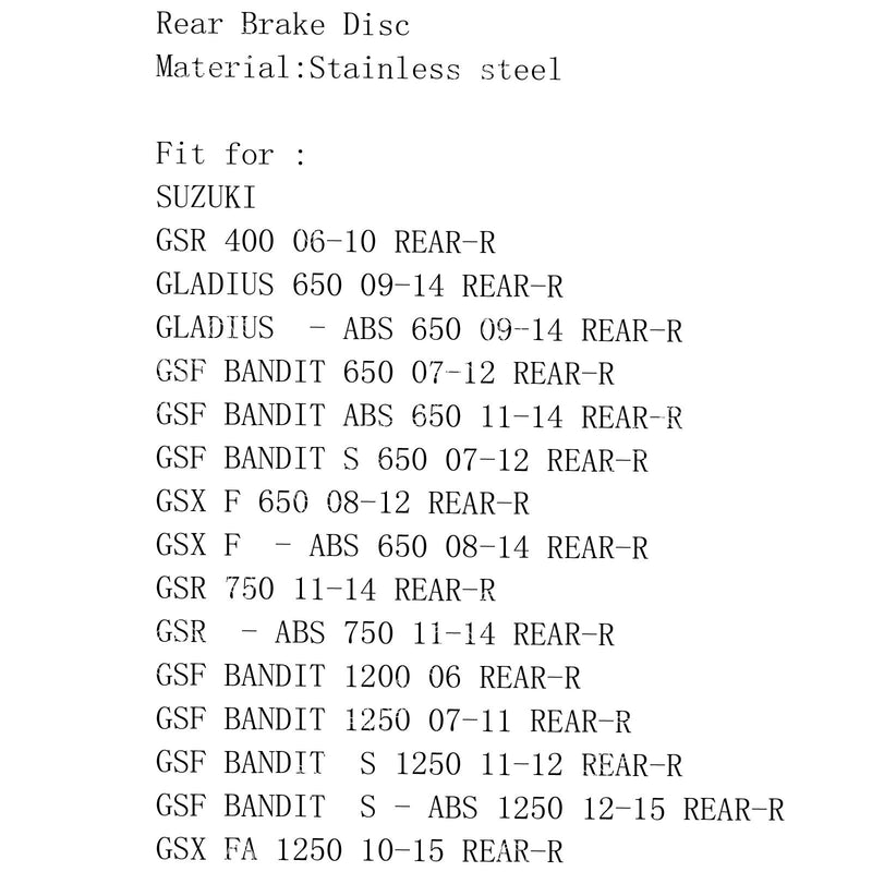 Bakre rund bromsskiva till Suzuki GSR 400 750 GSF BANDIT 650 1200 1250 GSXF Generic