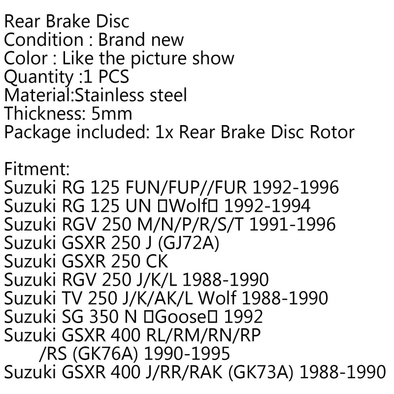 Disco de freno trasero para Suzuki RGV 250 M/N/P/R/S/T Suzuki GSXR 250 J CK 400 Generic