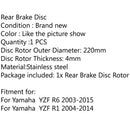 Zadní brzdový kotouč pro Yamaha YZF R1 2004-2014 YZF R6 2003-2015 220 mm 8.7 Generic