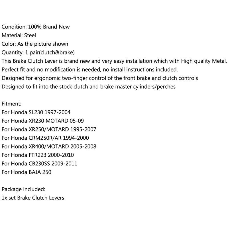 Nuevas palancas de embrague de freno para Honda, palancas de embrague de freno Honda XR250 95-07 CRM250 95-00 CR125 AX-1 XR400 genérico