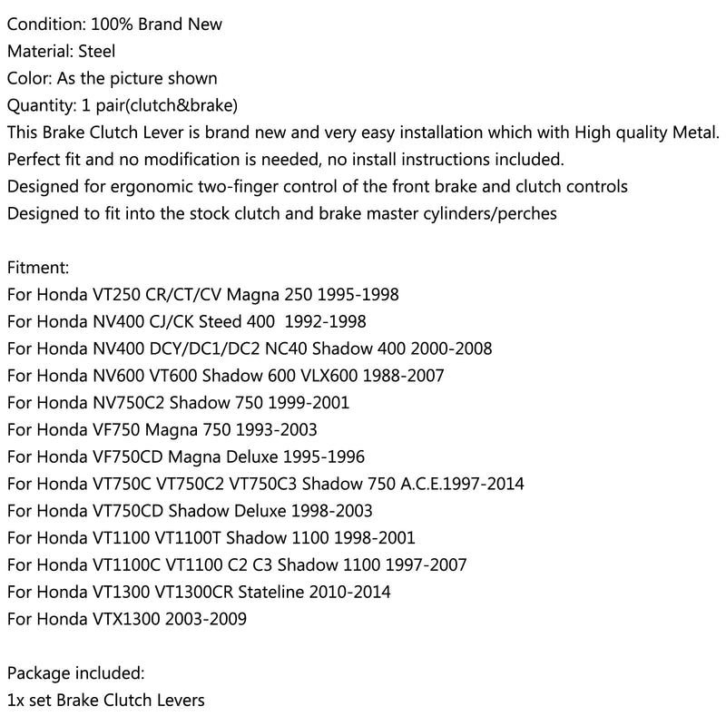 Alavancas de embreagem de freio para Honda, Alavancas de embreagem de freio Honda VT250 CR/CT/CV NV400 NV600 VF750 VT750C VT1300 Genérico