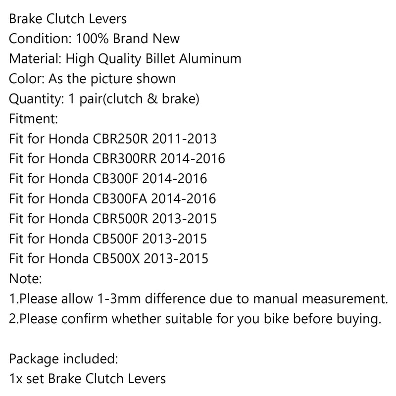Alavanca da embreagem do freio para Honda CBR300RR CB300F/FA 14-16 CBR500R CB500F/X 13-15 Generic