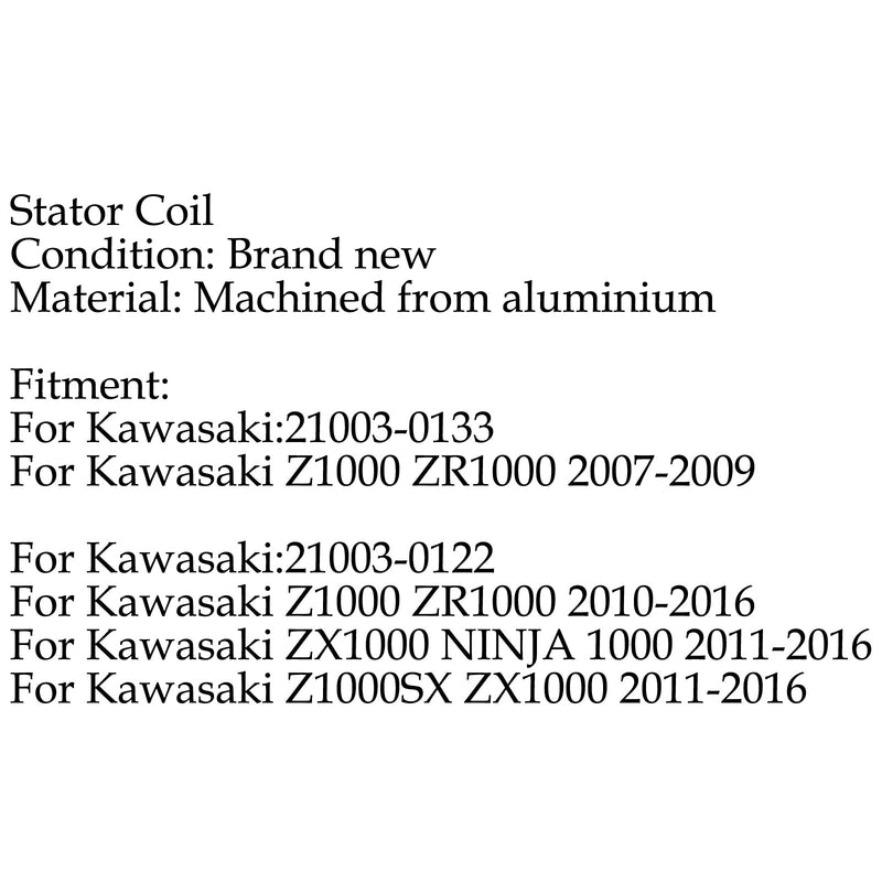 Bobina de estator para Kawasaki Z1000 ZR1000 (07-2016) Z1000SX ZX1000 NINJA (11-2016) Genérico