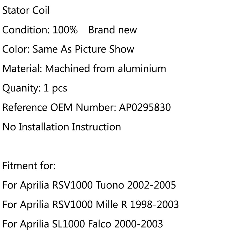 Bobina magneto estator para Aprilia RSV1000 Tuono (02-05) Mille R (98-03) SL1000 (00-03) Genérico