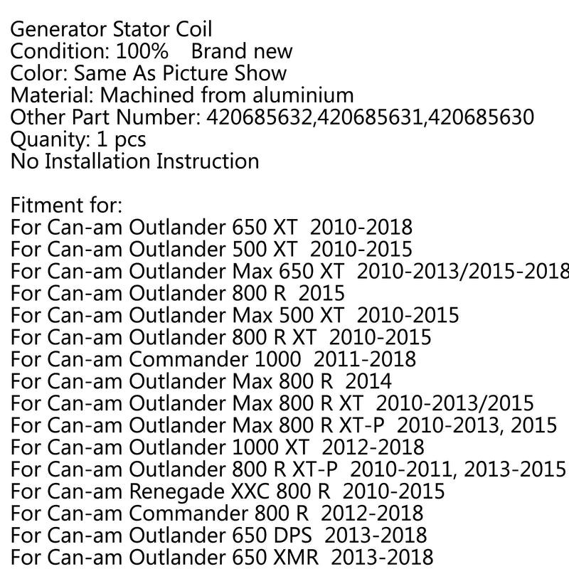 Bobina do estator do gerador magnético para Can-am Outlander 650 XT (10-18) Commander 1000 Generic