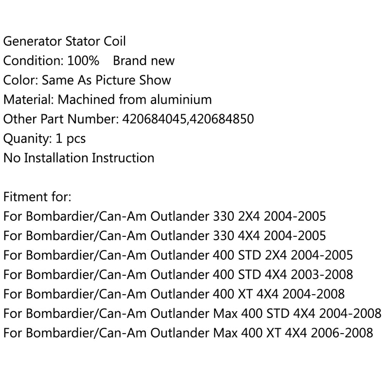 Bombardier/Can-Am Outlander 330 2X4 (04-2005) Magnet Generator Stator Bobine Genérico