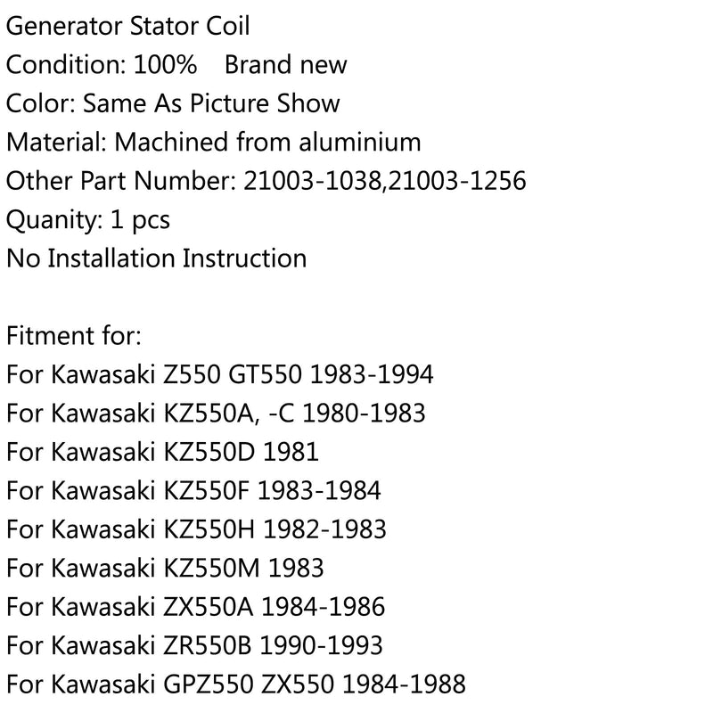 Bobina de estator generador para Kawasaki Z550 GT550 (83-1994) GPZ550 ZX550 (84-1988) Genérico