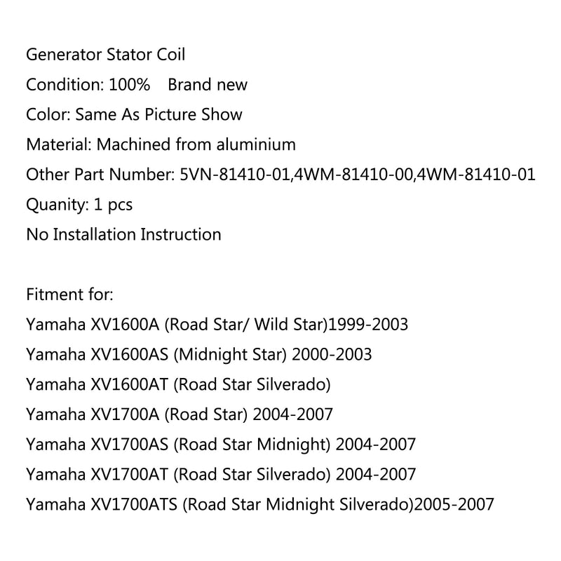 Bobina do estator do gerador para Yamaha XV1700AT (Road Star Silverado) (04-07) Genérico