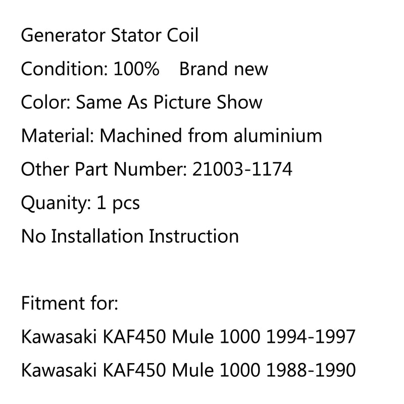 Bobina de estator de generador para Kawasaki KAF450 MULE 1000 (94-97) (88-90)