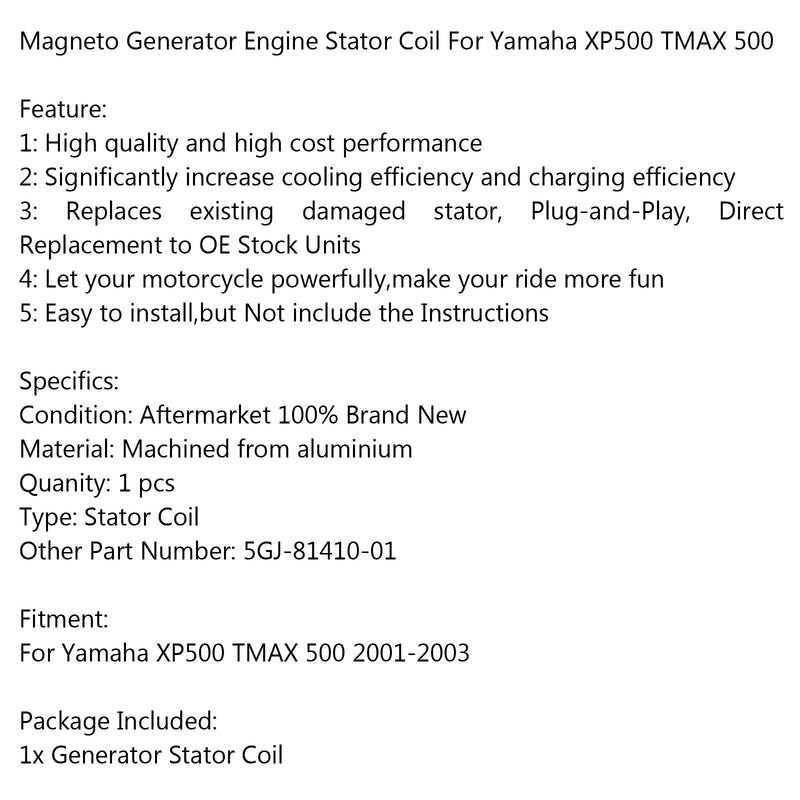 Bobina do estator do gerador 5GJ-81410-01 para Yamaha XP500 TMAX 500 (01-03) Genérico