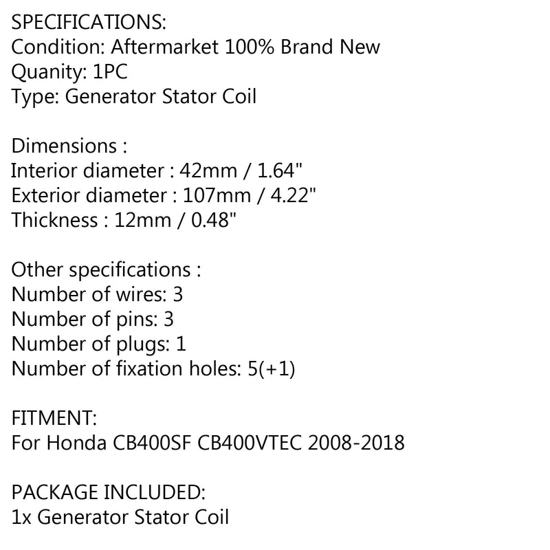 Estator generador para Honda CB400 SF CB400 VTEC 2008 2009 2010 2011 2012-2018 Genérico