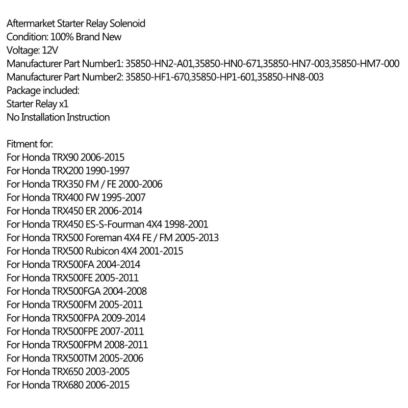 Starter solenoid relé tenning for Honda TRX90 TRX200 TRX350 TRX450 TRX500 4x4 Generisk