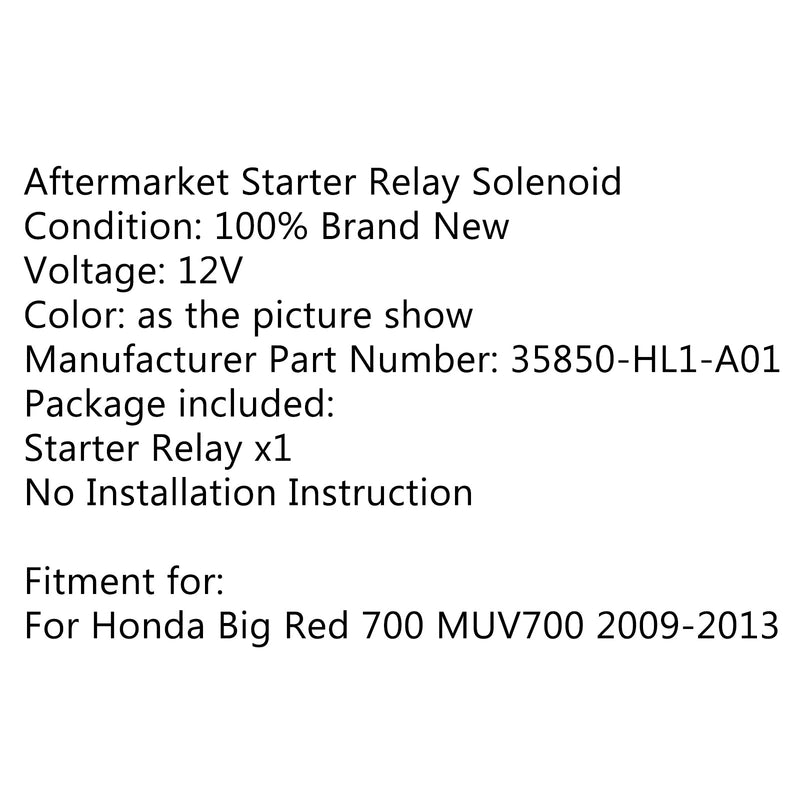 Encendido del relé del solenoide de arranque para Honda 35850-HL1-A01 Big Red 700 MUV700 09-13 Genérico