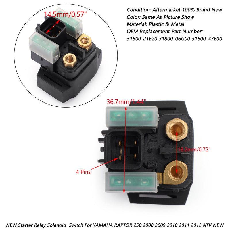 Startrelé solenoid PASSER YAMAHA RAPTOR 250 2008 2009 2010 2011 2012 ATV NY Generisk