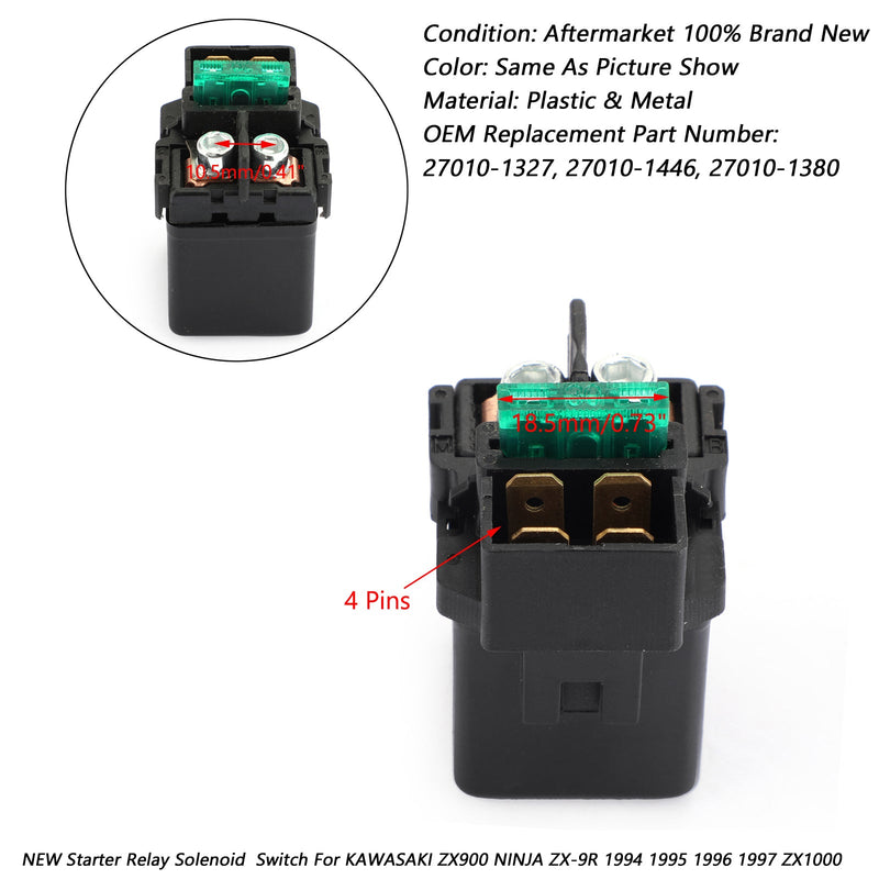 Solenoide de relé de arranque para KAWASAKI ZX900 NINJA ZX-9R 1994 1995 1996 1997 ZX1000 genérico