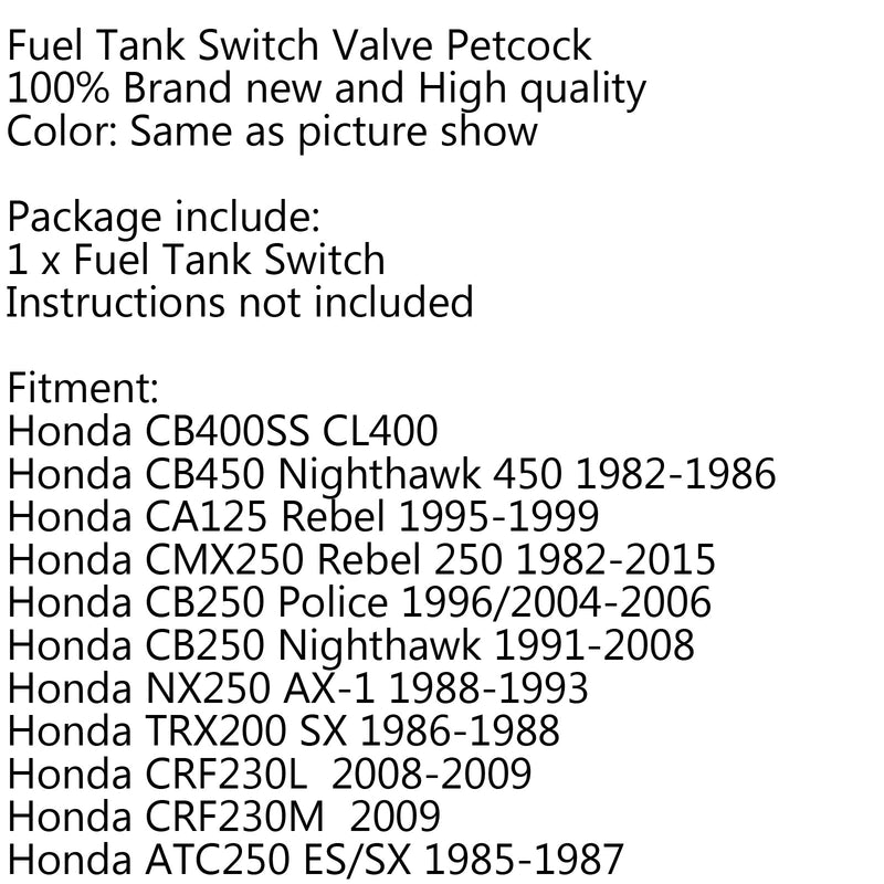 Válvula petcock do interruptor do tanque de combustível para Honda CMX 250 CL400 CB450 CB900C CB250 Police