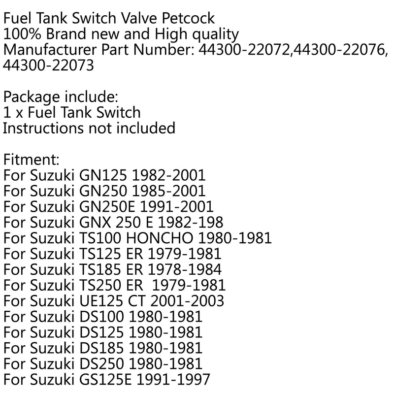 Gasbehälter Kraftstoffschälterventilpumpe Petcock für Suzuki GN 125 250 TS100 DS100 DS250
