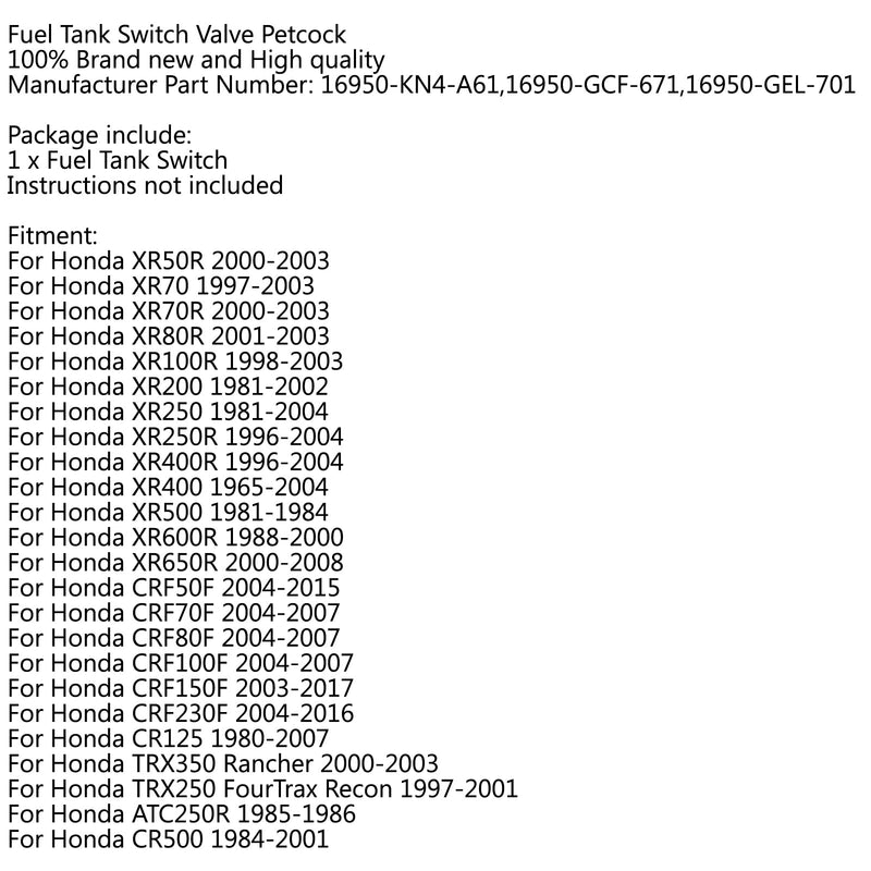 Bränsletank petcock switch ventil för Honda XR 50R 70 80R 250 CRF 80F TRX350 CR500 Generic