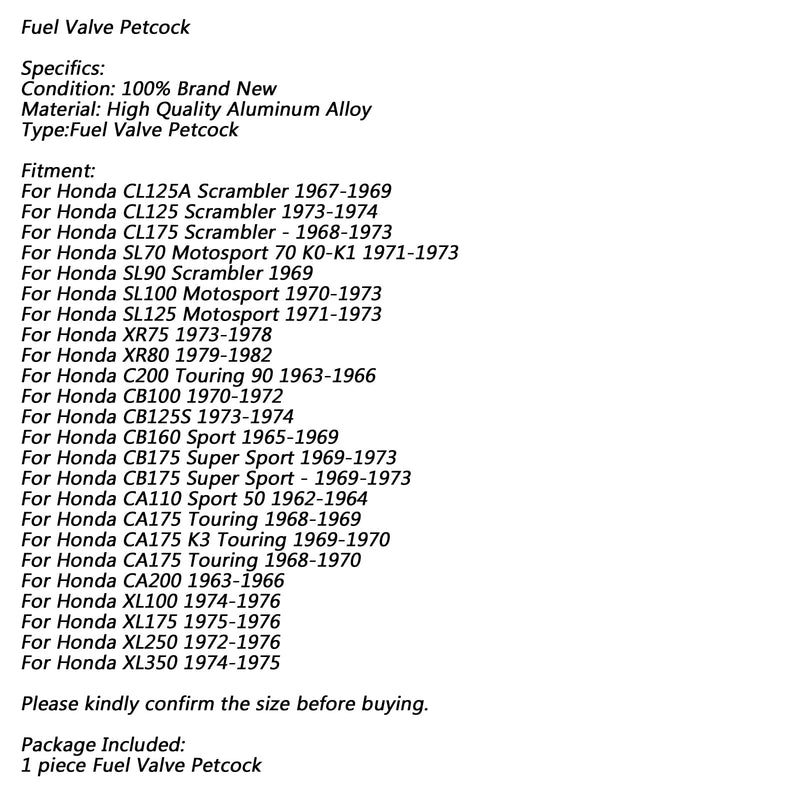 Drivstoffkran petcock-bryter for Honda CL125 CL175 SL90 Scrambler XL100 XL175 XL250 Generisk