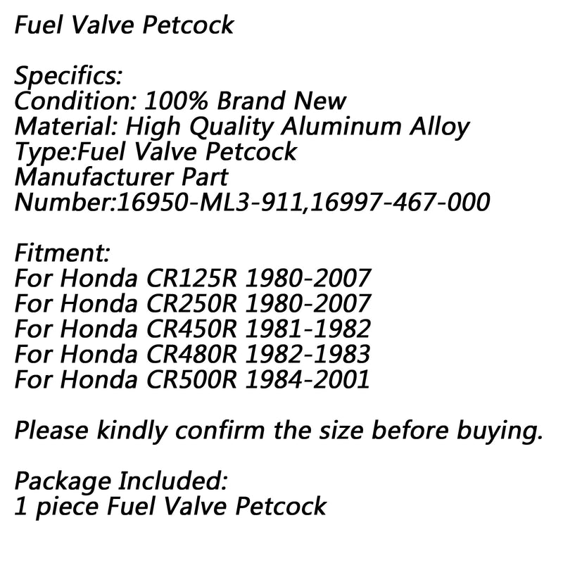 Bränslekranbrytare för Honda 16950-ML3-911 CR 125 R CR250R CR450R CR480R CR500R Generic