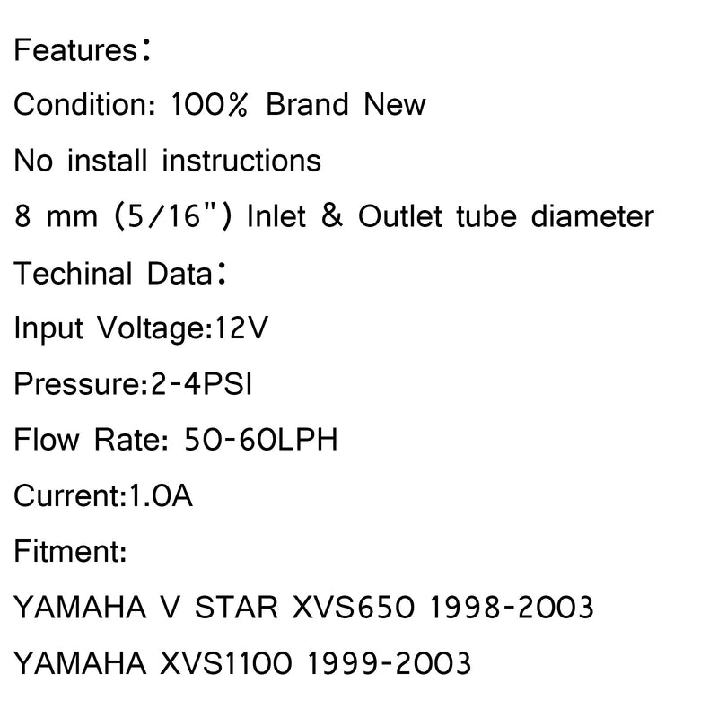 8 mm drivstoffpumpe for YAMAHA V STAR 1998-2003 XVS650 & 1999-2003 XVS1100 Generic