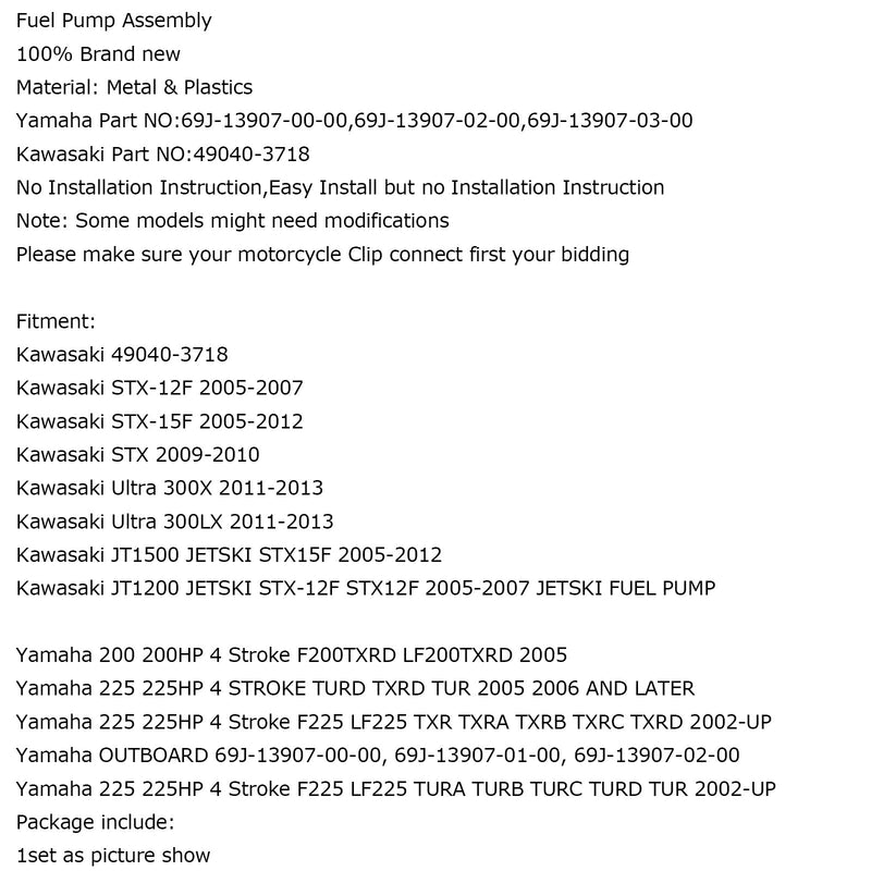 Polttoainepumppu Yamaha perämoottorille 220 hv 225 225 hv 4-tahti TURD TXRD TUR 2005 2006 yleinen