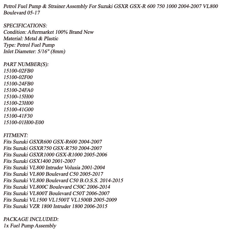 Pompa paliwa i filtr siatkowy do Suzuki 04-07 GSXR 600 750 05-06 GSXR-1000 15100-41G00 Generic
