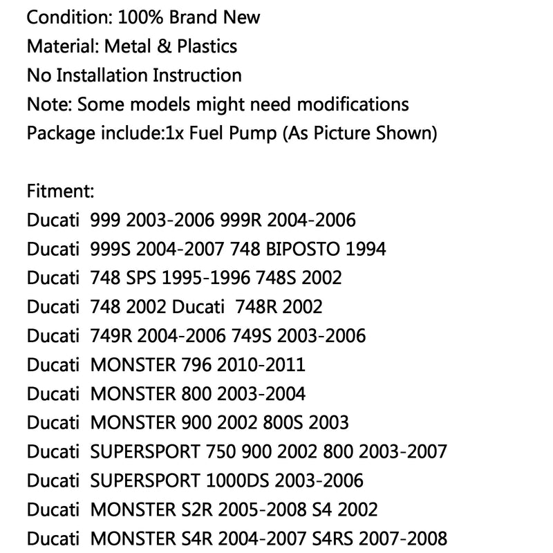 Tankbränslepump för Ducati 999 999S 748 SPS Monster 900 S2R S4R Multistrada