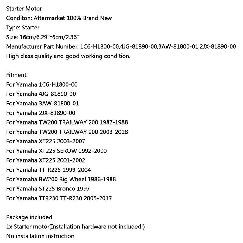 Motorstarter for Yamaha TW200 TRAILWAY 200 XT225 SEROW TT-R225 ST225 Bronco Generic