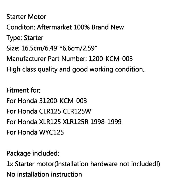 Motorstartare för Honda CLR125 CLR125W XLR125 XLR125R 1998-1999 WYC125