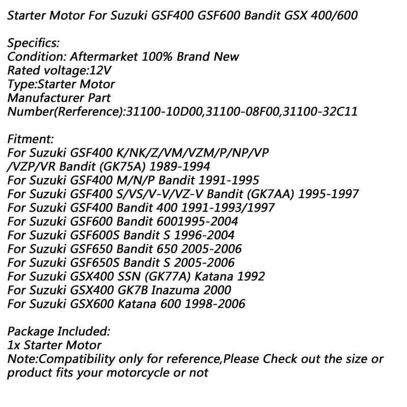 Elektrischer Startermotor für Suzuki GSF400 91-95 GSF600 Bandit GSX 400 600 GSF650