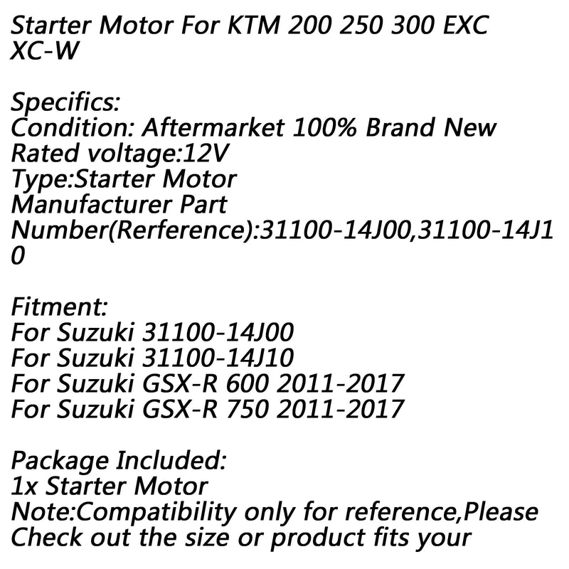 Elstartare för Suzuki GSX-R 600 GSX-R750 2011-2017 2012 2015 Generic