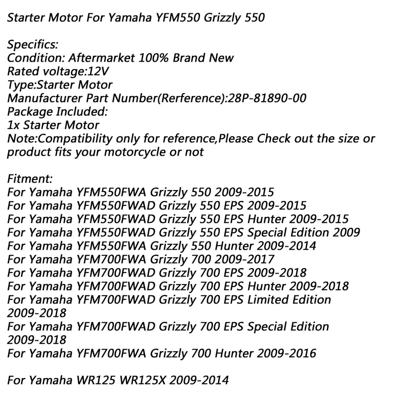 Arranque electrico para Yamaha YFM550FWA Grizzly 550 09-15 YFM700 EPS Hunter Generic