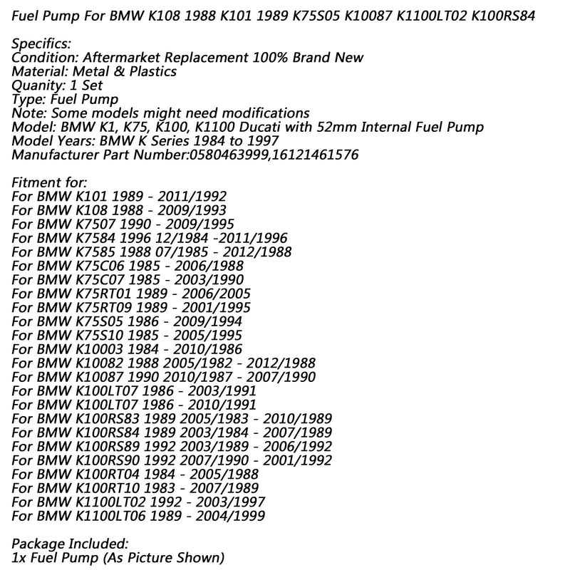 Bomba de combustible para BMW K1 K75 C RT K100 LT RS RT K1100 LT K75C07 K10082 0580463999 genérico