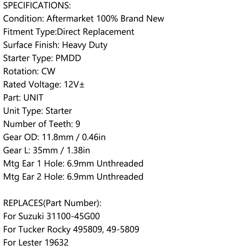 Käynnistysmoottori SUZUKI LTR450 LT-R450 LT-R450Z QUADRACER 450 2006-2011 31100-45G00 Generic