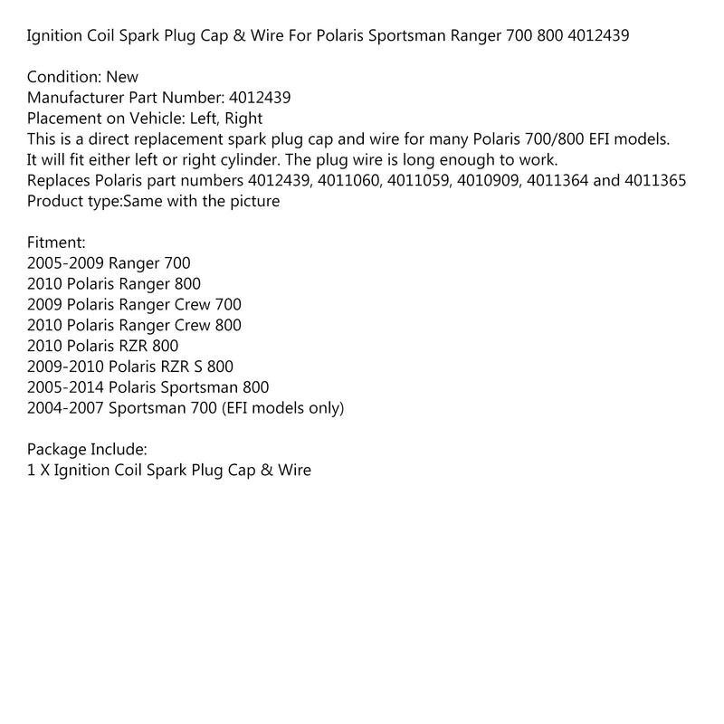 Zündspule Zündkerzenkappe &amp; Draht für Polaris Sportsman Ranger 700 800 4012439 Generic