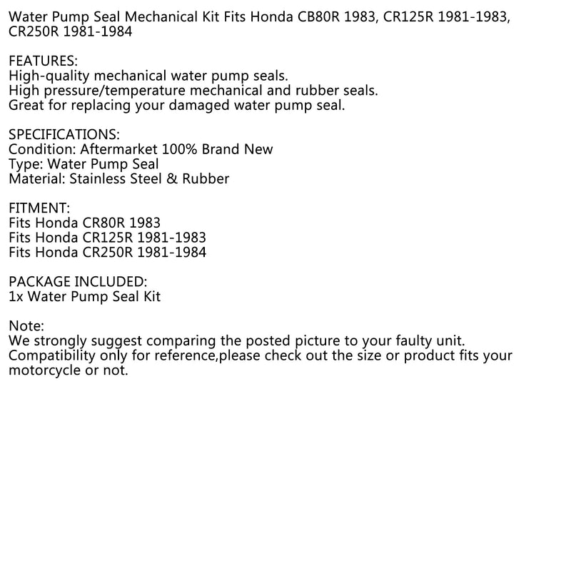 Vattenpumpstätning mekanisk passar Honda CR80R 1983 CR125R 1981-83 CR250R 1981-84 Generisk