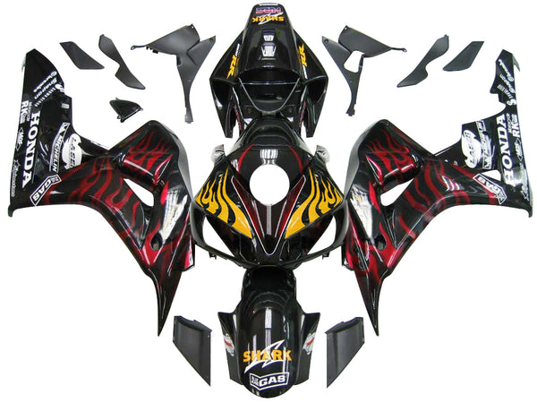 Für CBR1000RR 2006–2007 Karosserieverkleidung, schwarze und rote Flamme, ABS-Spritzguss-Kunststoff-Set, generisch