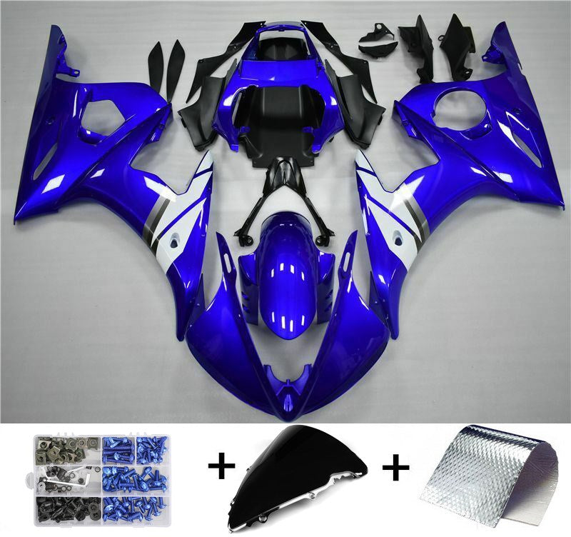 Fairing Injection Plastic Kit w/bolt Fit For YAMAHA 2005 YZF-R6 Blue White 