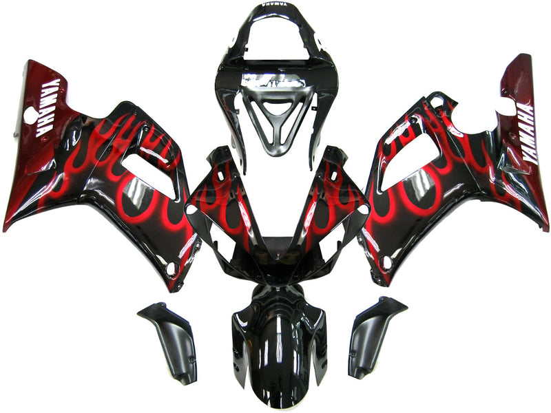 Fairings 2000-2001 Yamaha YZF-R1 Black & Red Flame R1 Racing Generic