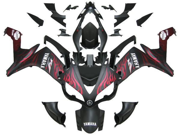 Fairings 2007-2008 Yamaha YZF-R1 Black Matte & Red Flame R1 Generic