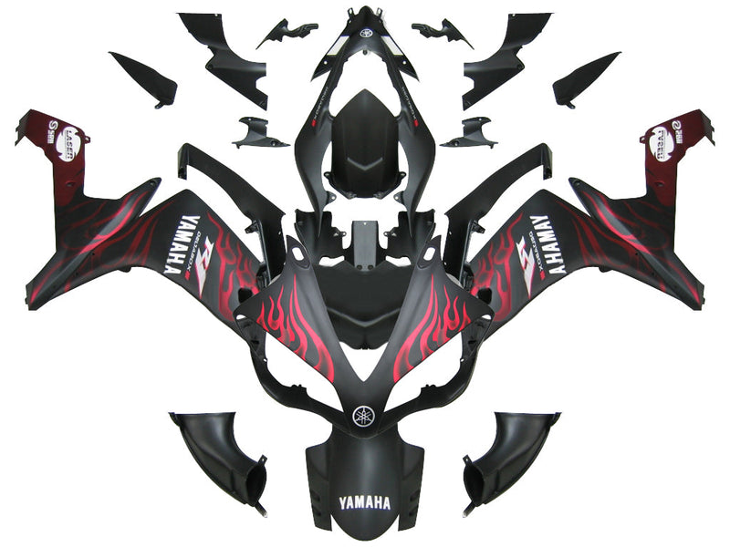 Fairings 2007-2008 Yamaha YZF-R1 Black Matte & Red Flame R1 Generic