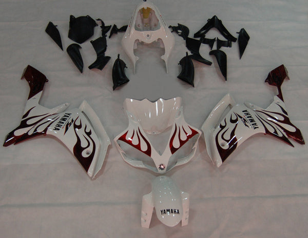 Fairings 2007-2008 Yamaha YZF-R1 White & Dark Red Flame R1 Generic