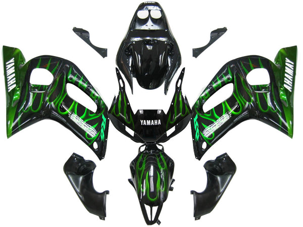 Carenagens 1998-2002 Yamaha YZF-R6 Black &amp; Green Flame R6 Racing Generic