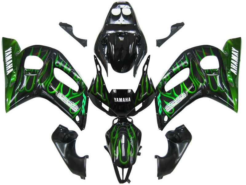 Verkleidungen 1998-2002 Yamaha YZF-R6 Black &amp; Green Flame R6 Racing Generic