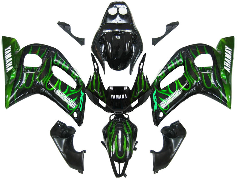 Verkleidungen 1998-2002 Yamaha YZF-R6 Black &amp; Green Flame R6 Generic