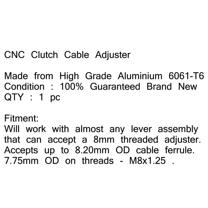 Universell 8 mm anodisert Billet Aluminium Clutch Kabel Justeringssett Generisk